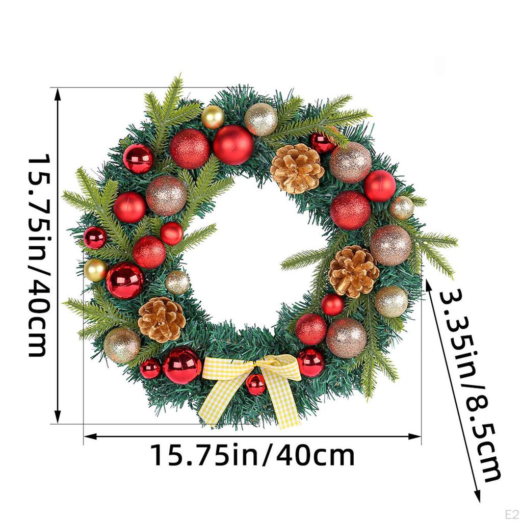 Christmas Wreath Decoration with Bowknot Garland Holiday Gift Artificial Ornament Front