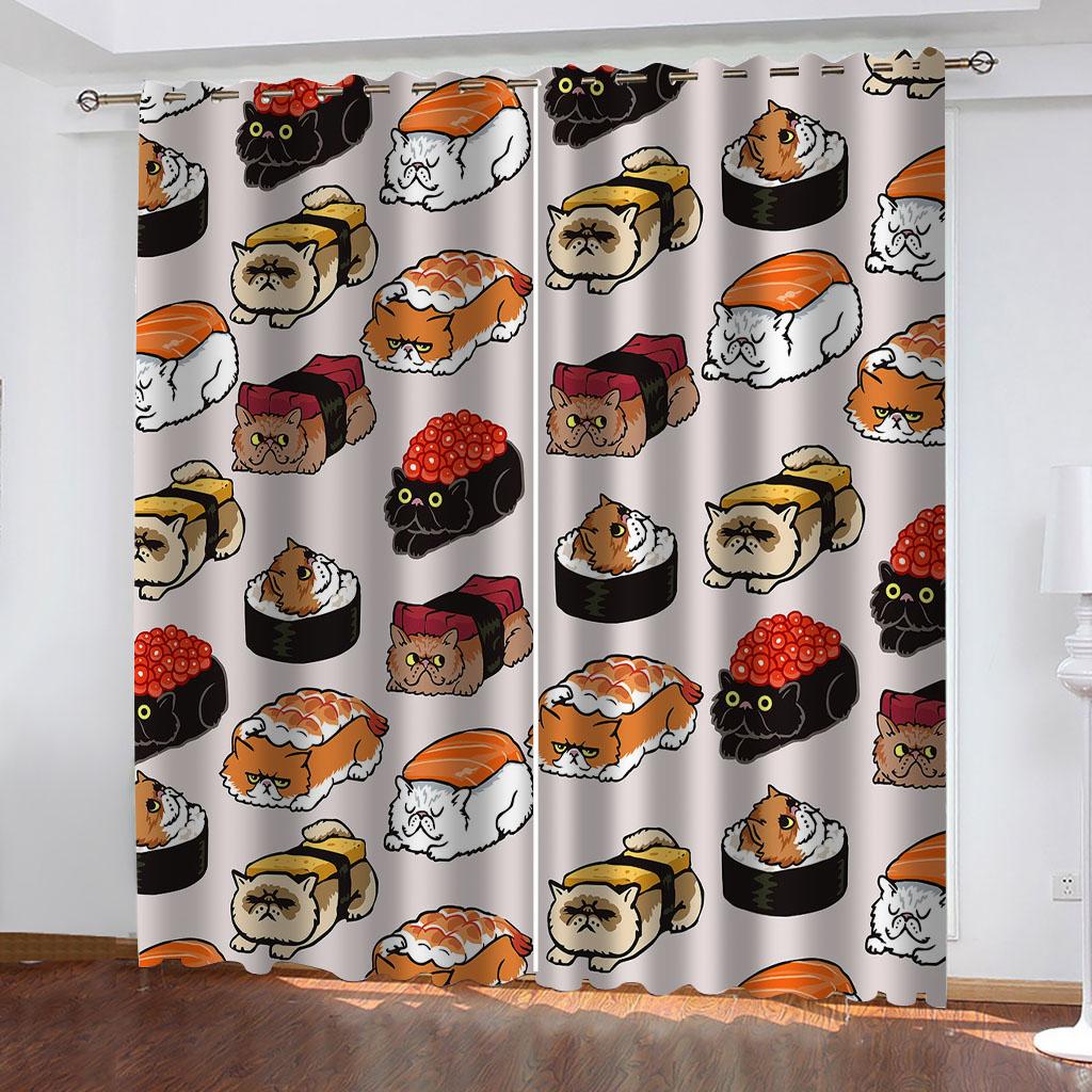 

Декоративные шторы 3D животные милые шторы для кошек для больших окон, новые модные шторы для гостиной офиса домашнего декора W70xH160cmx2&Grommet Top