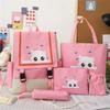 School Bag Academy's New Three Four Five Six Primary School Students Five-piece Backpack Cute Cat Print Middle School Student Schoolbag