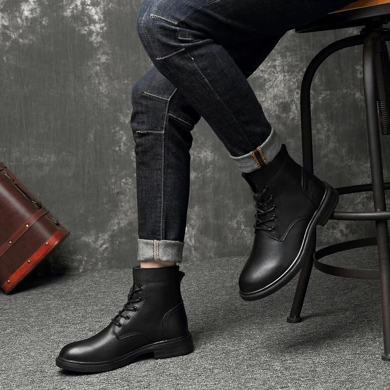 Big Size 37-50 Natural Leather Men Boots Winter Warm Handmade Business Snow Footwear Male Genuine Leather Luxury Men's Shoes