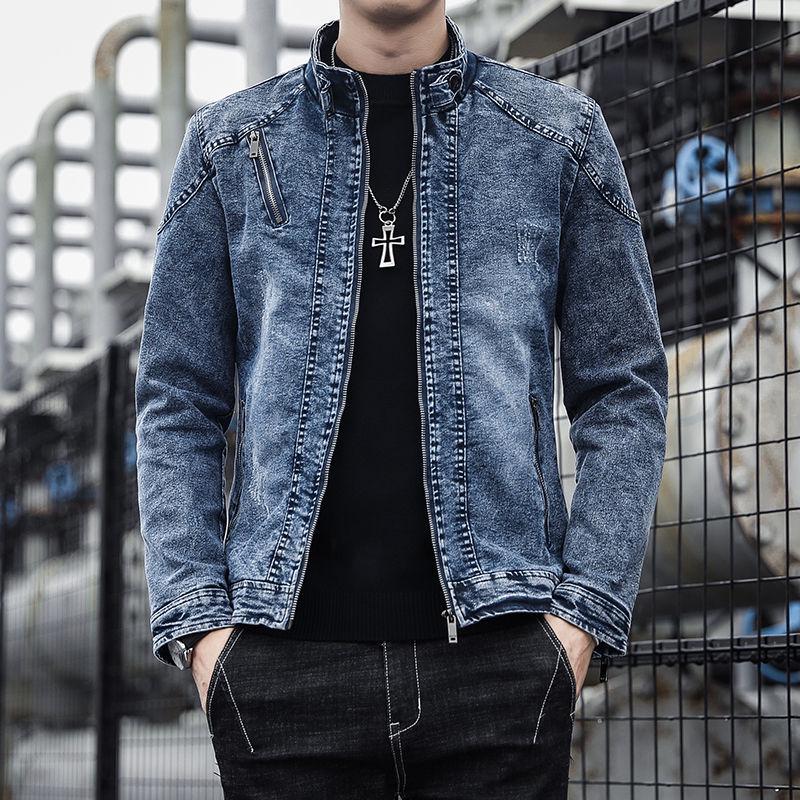 

Men s Korean Style Slim Fit Zipper Denim Jacket - Retro Autumn/Winter Youth Outerwear L (100-115 lbs)