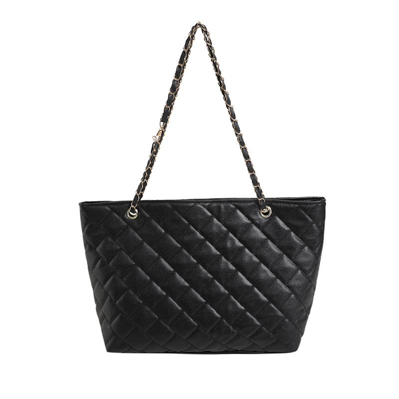 2025 New Plaid Tote Large Bag Casual Simple Chain Shoulder Bag Large Capacity Retro Solid Color Underarm Bag