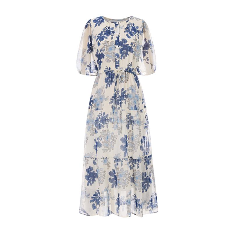 TVIEW Shirred Flower Pattern Dress_V6B-Cop008
