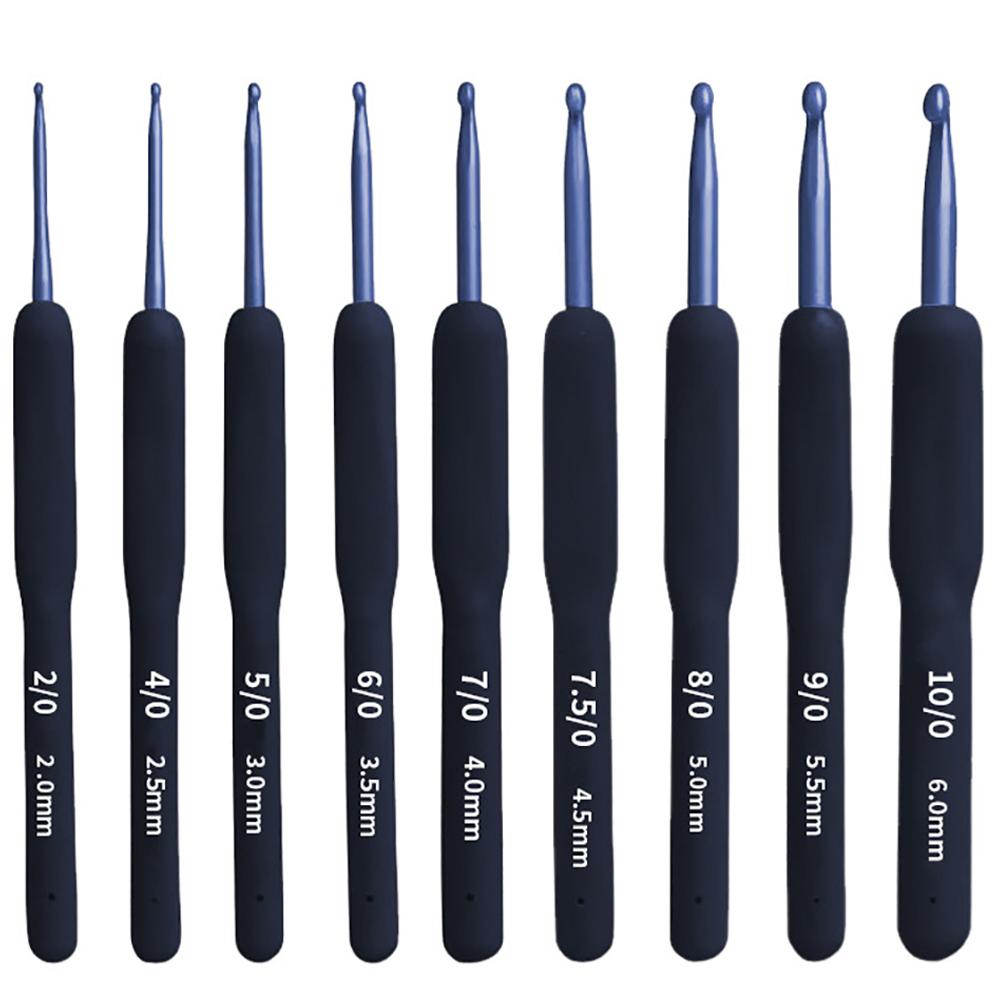 9pcs Red Black Crochet Hooks Needle Silicone Handle Aluminum Crochet Needle Set Needles Sweater Weave DIY Sewing Knitting Tool