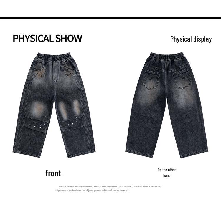 Autumn 2025 Boys' Loose Korean Style Retro Distressed Straight-Leg Jeans