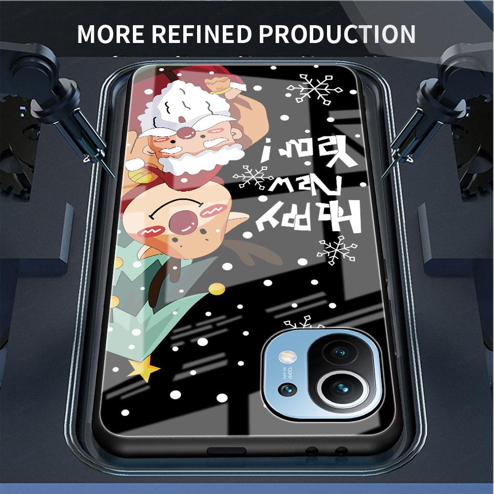 Glass Case For Xiaomi Poco X3 NFC 11 Lite 11T F3 M3 For Redmi Note 11 10 9 8 Pro 10S 9S 9A 9C Phone Cover  Snow Merry Christmas