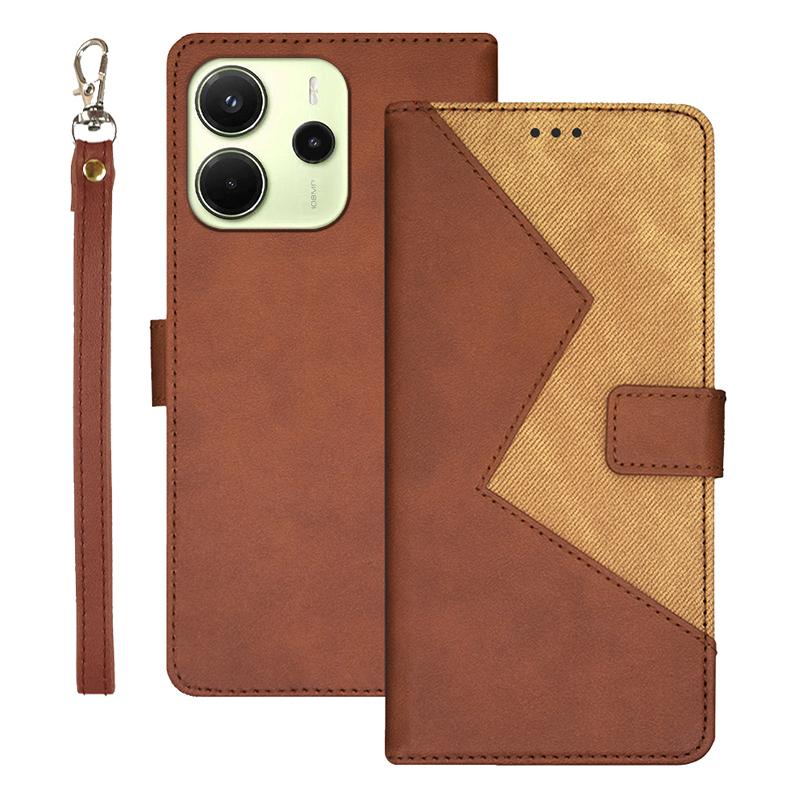 

For Xiaomi Redmi Note 14 4G (164.84mm) Case Card Slots Splicing Color Leather Phone Cover Brown