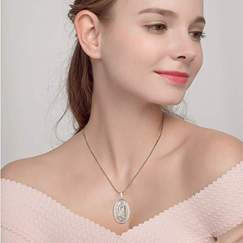 Suplight Virgin Mary Necklace, Popular Silver Miraculous Medal Pendant for Men and Women