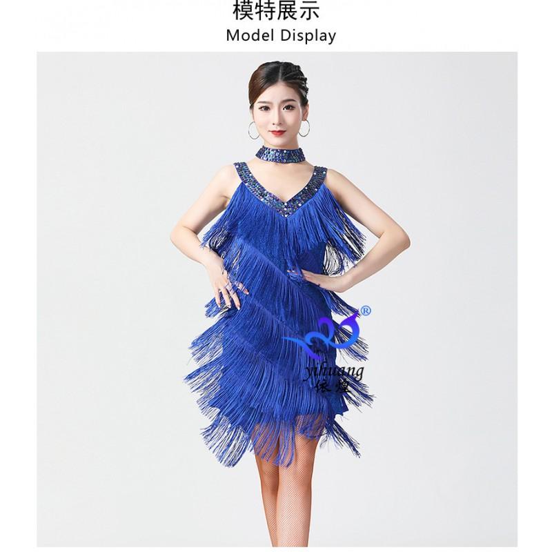 Latin Dance Performance Dress Sequin Fringe Skirt Stage Events Adult Sexy Costume