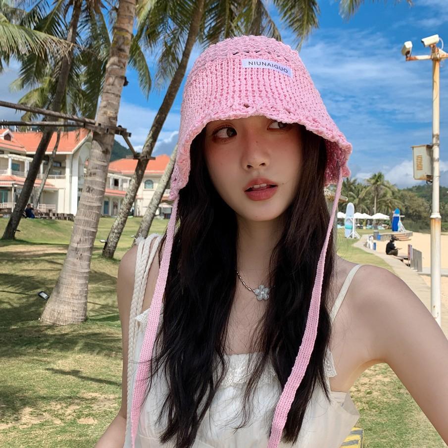 Hand Crocheted Bucket Hat Women's Versatile Face Small Sunscreen Basin Hat Thin Hollow Knitted Wool Hat Retro