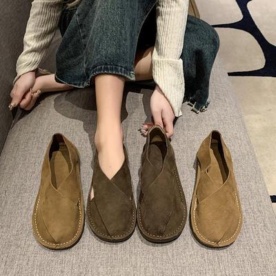 2024 Sommer Weiches Leder Damen Rundzehen Slipper Fischer-Sandalen, Retro-Stil, Übergröße verfügbar