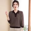 Striped Collared Long-Sleeve Top for Middle-Aged and Elderly Women – 50s & 60s Spring/Autumn Base Layer