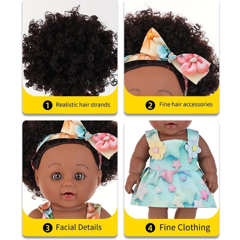 Păpușă Realistă Fetiță Neagră de 12 inch cu Păr Afro Natural Creț Jucărie Reborns Sigură Pentru Copii Colecționabilă Reconfortantă