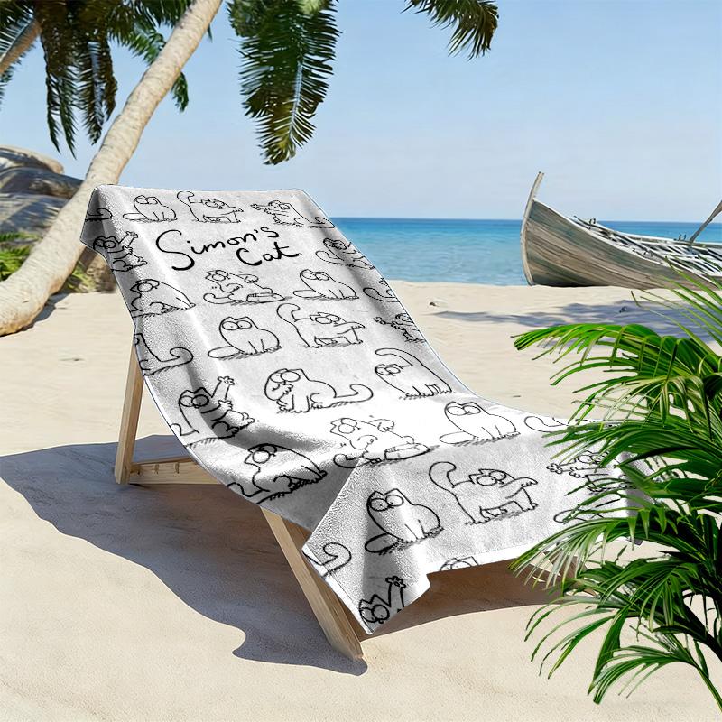 Simon's Cat Print Strandlaken, Groot Zacht Sneldrogend Handdoek voor Strand Camping Zwemmen