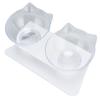 15 degrees  Inclined Cat Double Bowl Neck Guard Pet Feeding Bowl for Home Pet Shop Living Room(White Base Transparent