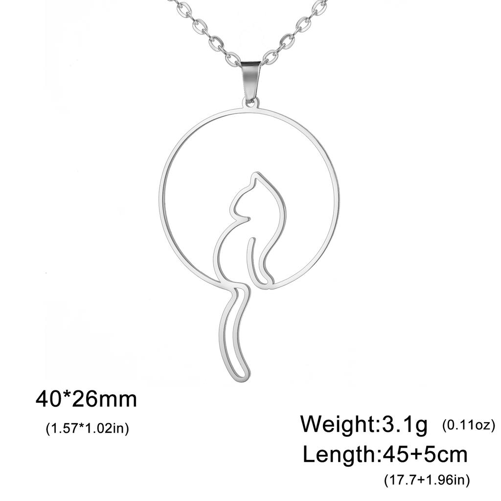 Cat Moon Necklace for Women Round Pendant Hollow Charm Stainless Steel Jewelry on the Neck Cute Gift Accessories 2026 Trend New