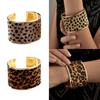 Adjustable Leopard Print Wide Cuff Bracelet Flocking Texture Wristband For Comfort Alloy Construction Stylish Wear