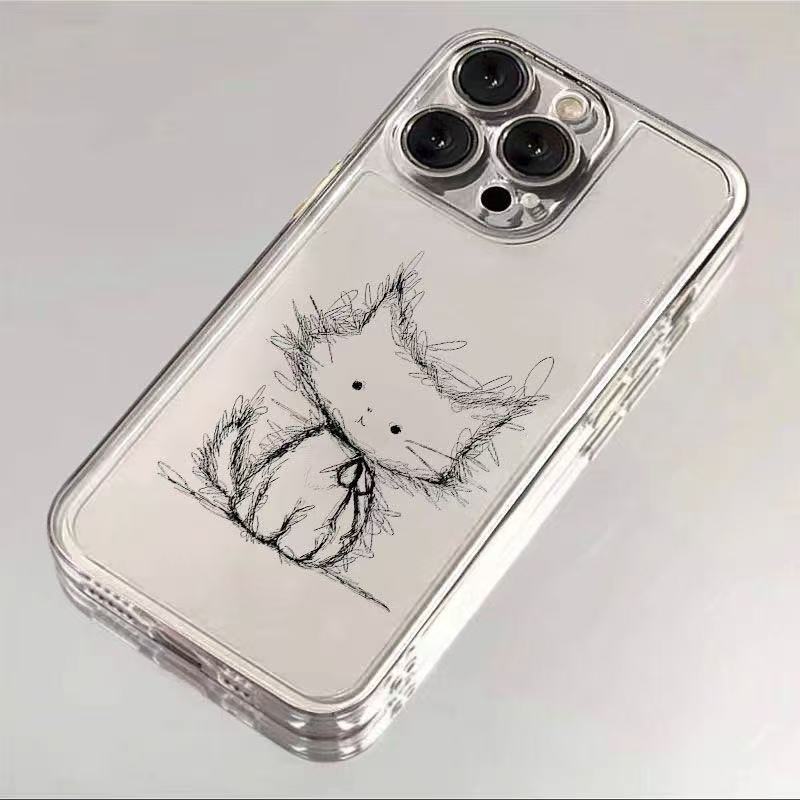 Cute Cat Puppy Couple Sketch Pattern Phone Case For iPhone Air 17 16 15 14 Plus 13 12 Mini 11 Pro Max 16E X XS XR TPU Soft Cover