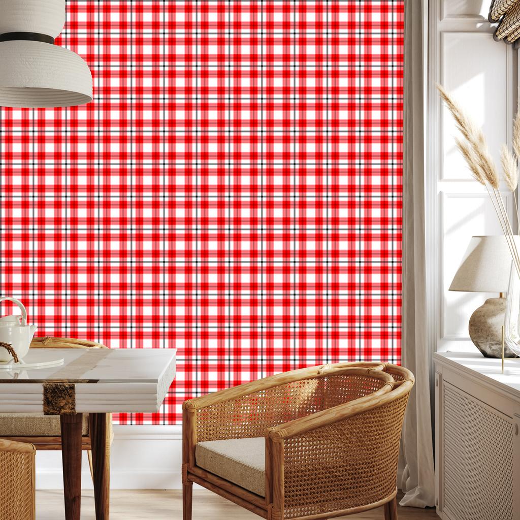 Red Checkered Wallpaper Coral, Red and Light Gray 50x1000