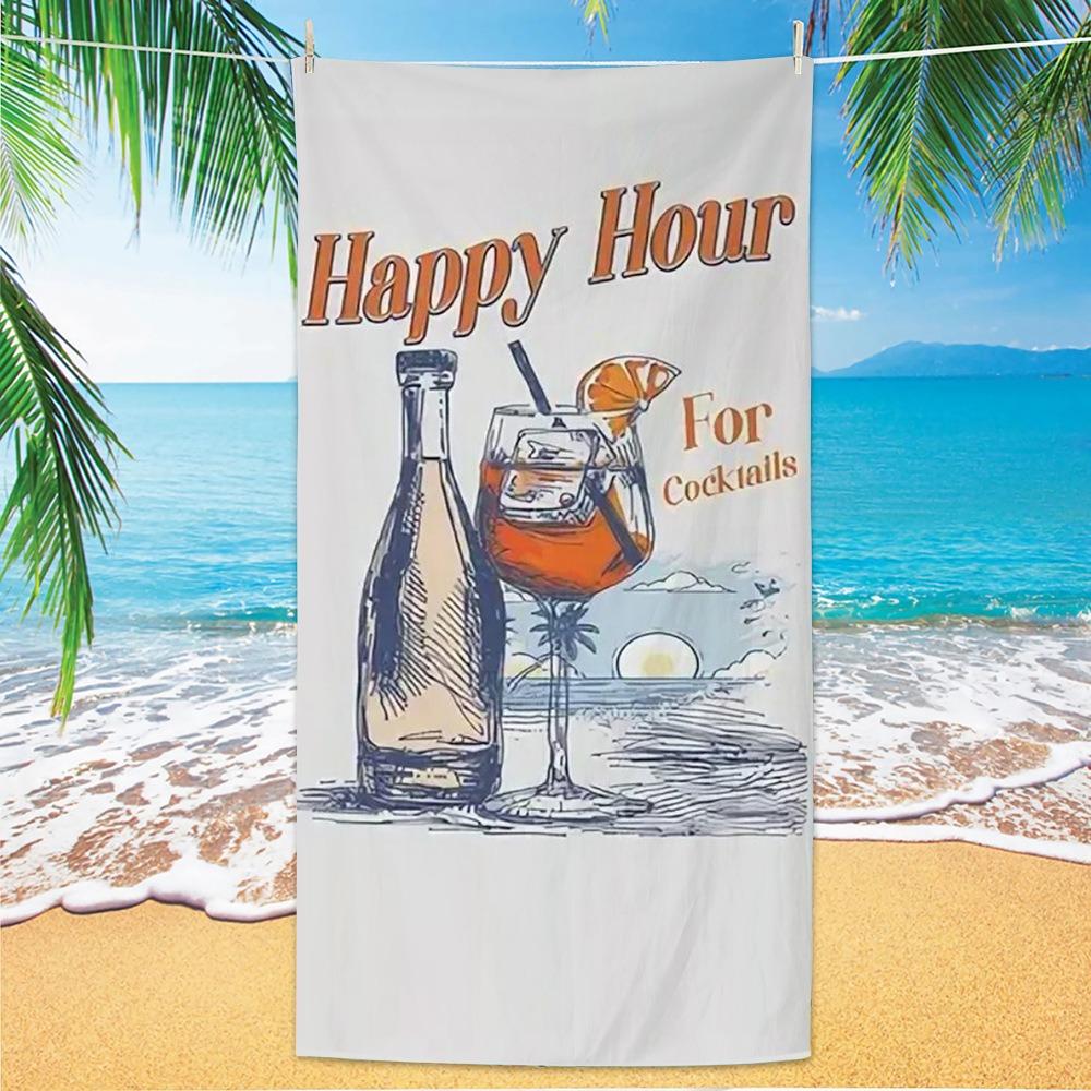 Orange Cocktail Polyester Beach Towel Summer Drink Printed Bath Towel Quick Dry Sand Free for Pool Party Holiday Seaside Spa