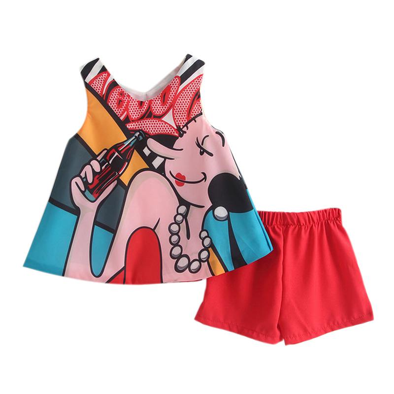 

Летний детский комплект, жилет с мультяшным принтом для маленьких девочек, шорты, комплект детской одежды, комплект детской одежды L