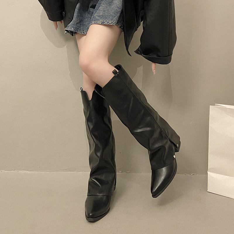 Pointed boots women's autumn and winter boots new women's boots but knee boots thick heel high heel western cowboy boots