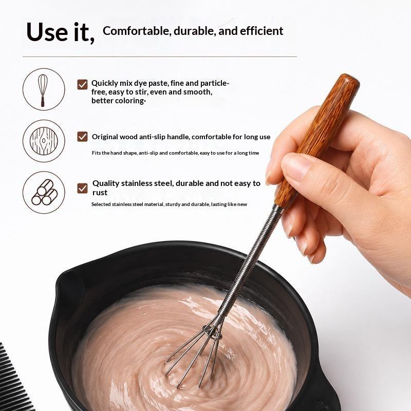 Stainless Steel Mini Hair Dye Mixer Wooden Handle Manual Ointment Mixing Rod For Stirring And Hair Dyeing Tool