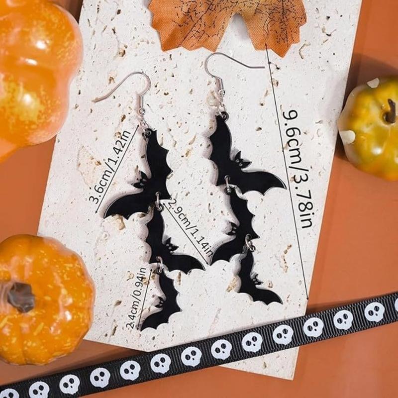 Lightweight Acrylic Skull Bat Dangle Earrings For Women Spooky Halloween Gothic Jewelry Accessories