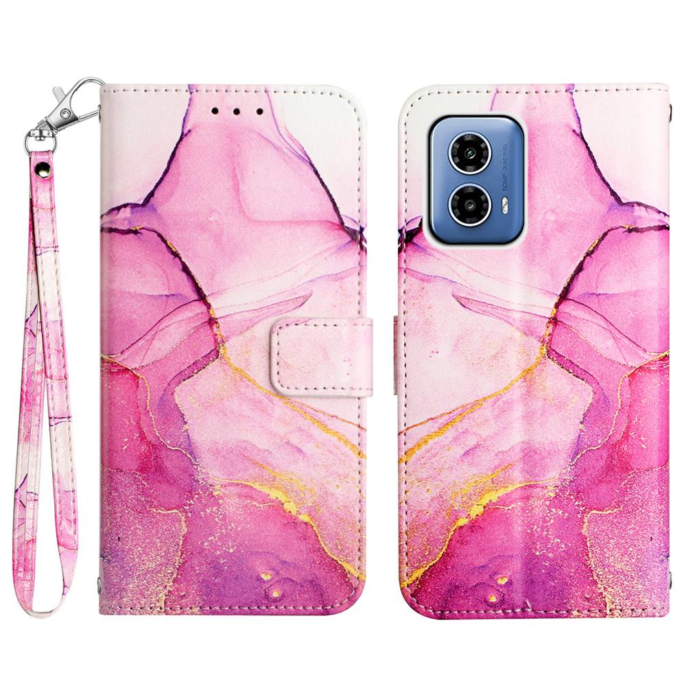 For Motorola Moto G45 5G/G34 5G Case with Strap Marble Pattern Leather Phone Cover Card Holder