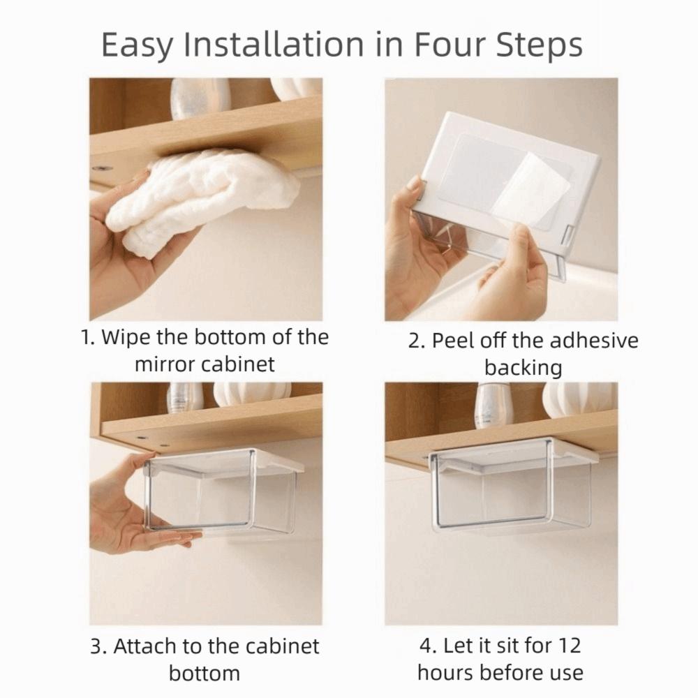 Transparent Under Desk Drawer Organizer Plastic Makeup Storage Container Qtip Holder Office