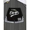 European and American trendy printed sports casual striped shorts