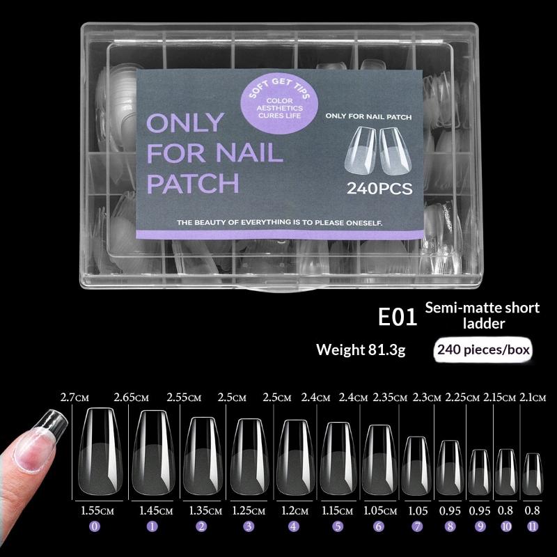 240Pcs False Nail Tips Soft Gel Fingertip Semi-Matte Capsules Almond Teardrop T-Shape Full Cover Artificial Fake Nails Extension