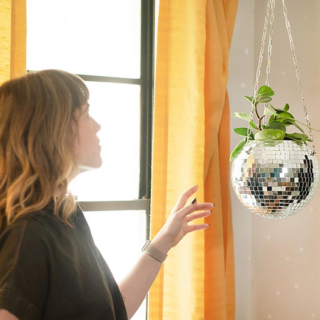 Disco Ball Plant Hanger Mirror Hemisphere Planter Hanging Basket Hanging Pot Ball Planter  Ornament