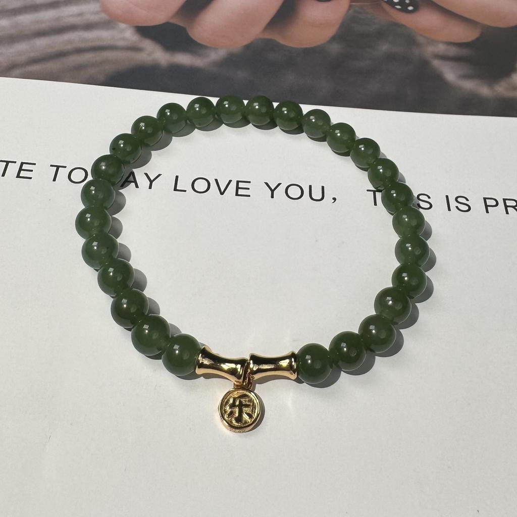 High Quality S925 Sterling Silver Natural Hetian Jade Blue Water Jadeite Beaded Temperament Simple Bracelet Women