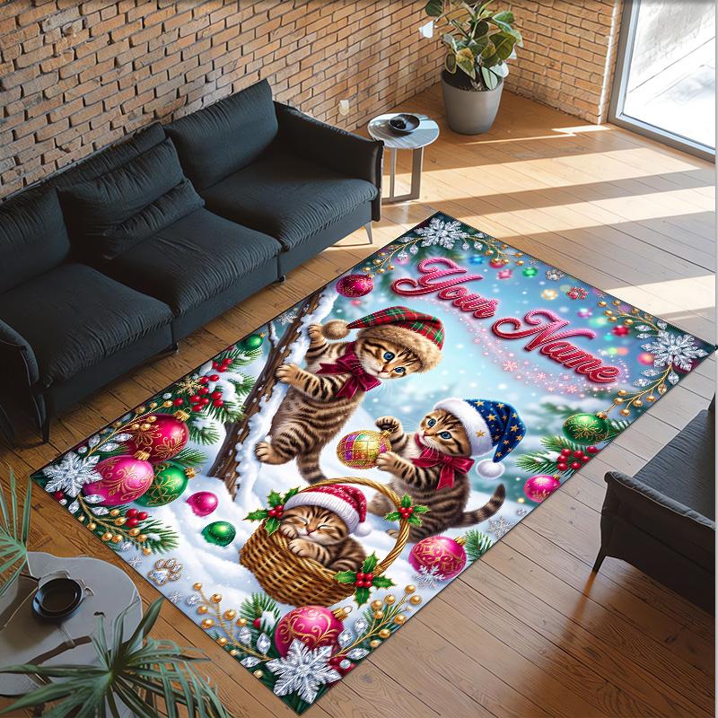 Virgin Mary Theme Crystal Velvet Rug Personalized Custom Name Text Soft Floor Mat Home Decor