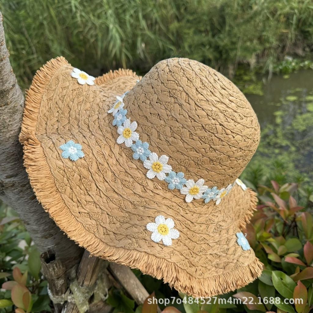 French Small Daisy Large Brim Breathable Straw Hat Women's Summer Seaside Vacation Woven Hat Raffia Sun Hat Tide