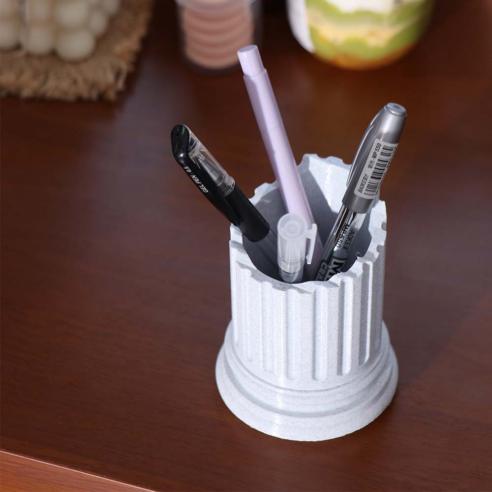 Ancient Greek Style Makeup Brush Storage Stone Pillar Pen Container Pencil Holder Office Decor