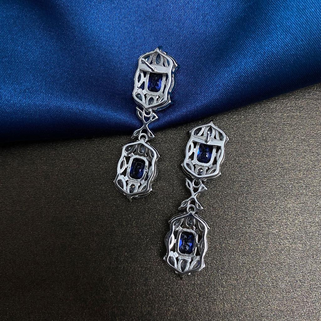 Gica Gema Sapphire Earrings With High Carbon Diamond 925 Sterling Silver Unique Design Romantic Fine Earrings Jewelry Wedding Party Gifts New Trend