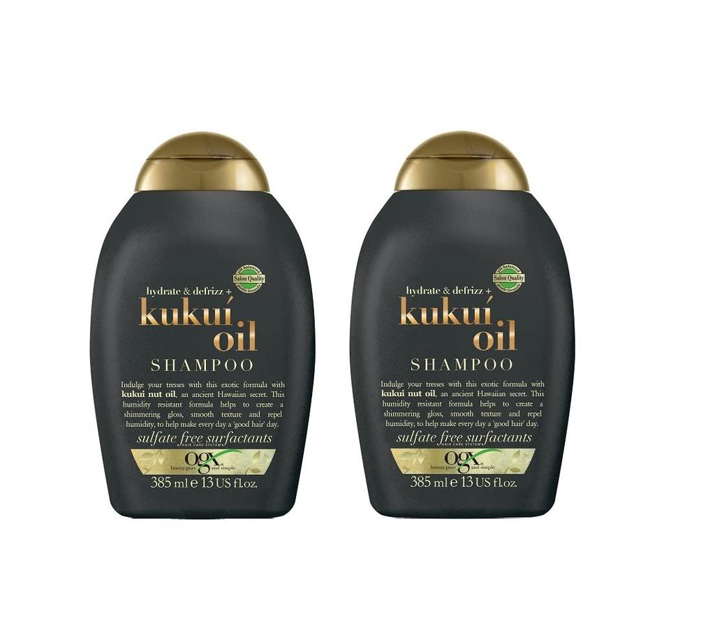 OGX Hydrate + Defrizz Kukui Oil Shampoo Combo | kukui nut oil infused blend helps create a shimmery glossy look and keeps the frizz & shine 385ml