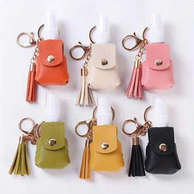 1/6pc 1oz Hand Sanitizer Holder Keychain PU Portable Refillable Bottle with Hook for Outdoor Camping Travel Pocket Lotion Storag