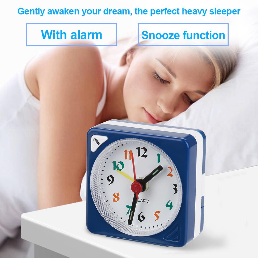 Mini Travel Table Alarm Clock Quartz LED Light with Snooze Function Battery Operated