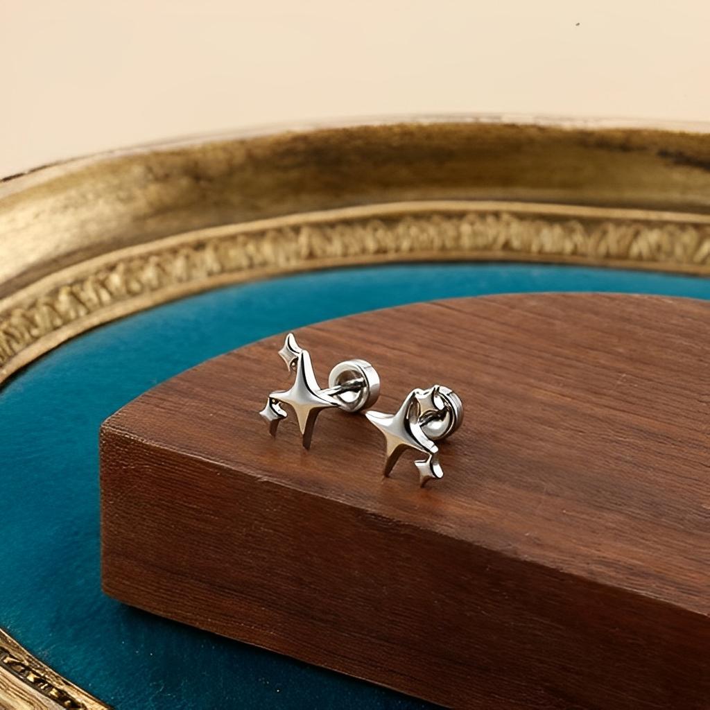 Drperfect 1 Paar Flache Schraubverschluss Ohrstecker Kleine Sternohrringe Helix Knorpel Tragus Piercing Zirkon für Damen