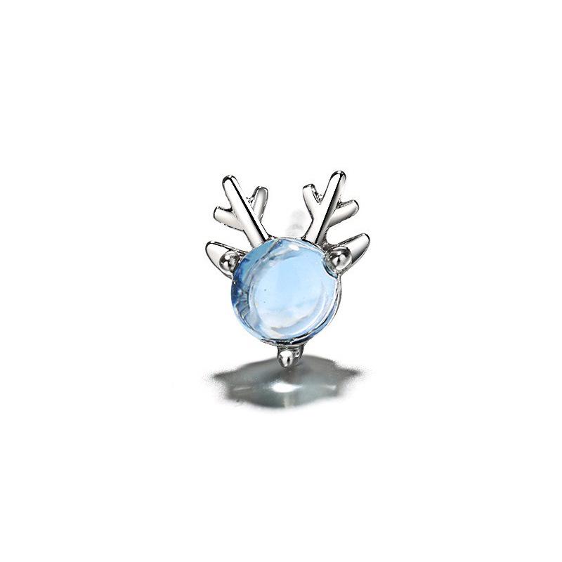Blue Rhinestone Reindeer Ear Cuff - No Piercing Required, Festive Fashion Antler Clip
