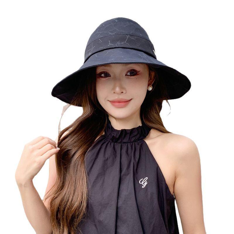 Summer hat women's versatile empty top hat holiday wind show small face big edge sun protection sun hat thin
