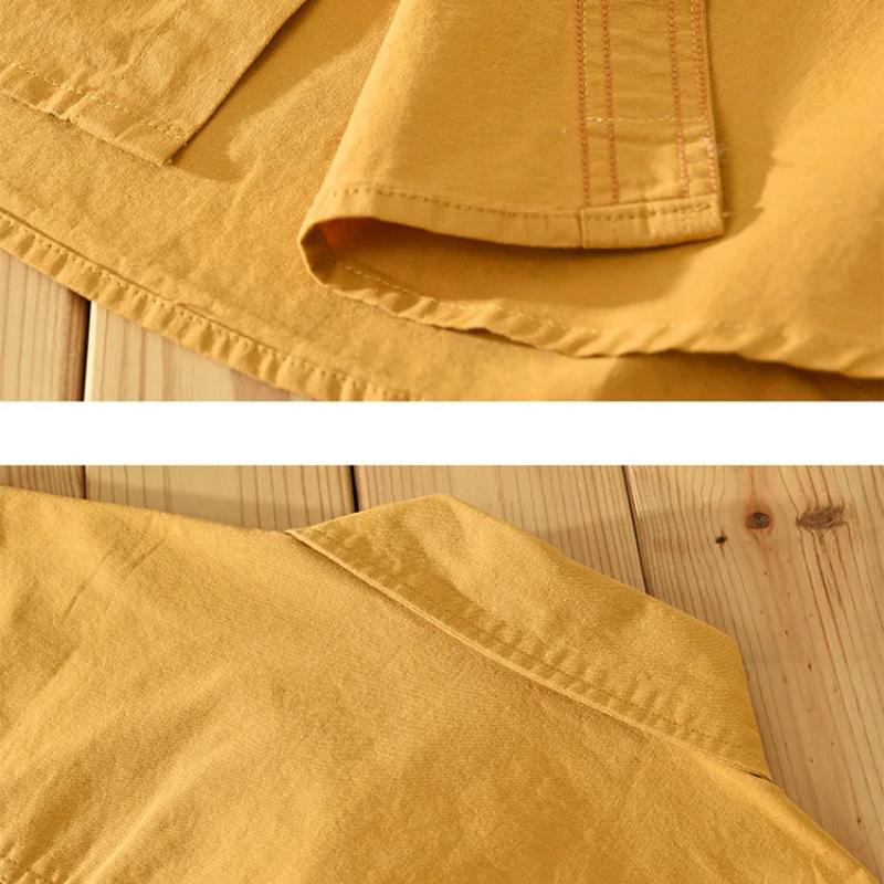 Camisas Cargo Estilo Japonês para Homens Camisa de Verão de Manga Curta 100% Algodão Puro Casual Solta Tops Masculinos Nova Moda Camisa de Bolso Duplo Juventude