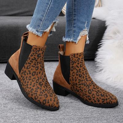 Fashion Size 34-43 Women Chelsea Boots Ankle High Elastic Band Chunky High Heels Shoes Fall Winter 2025 Leopard Office Dress