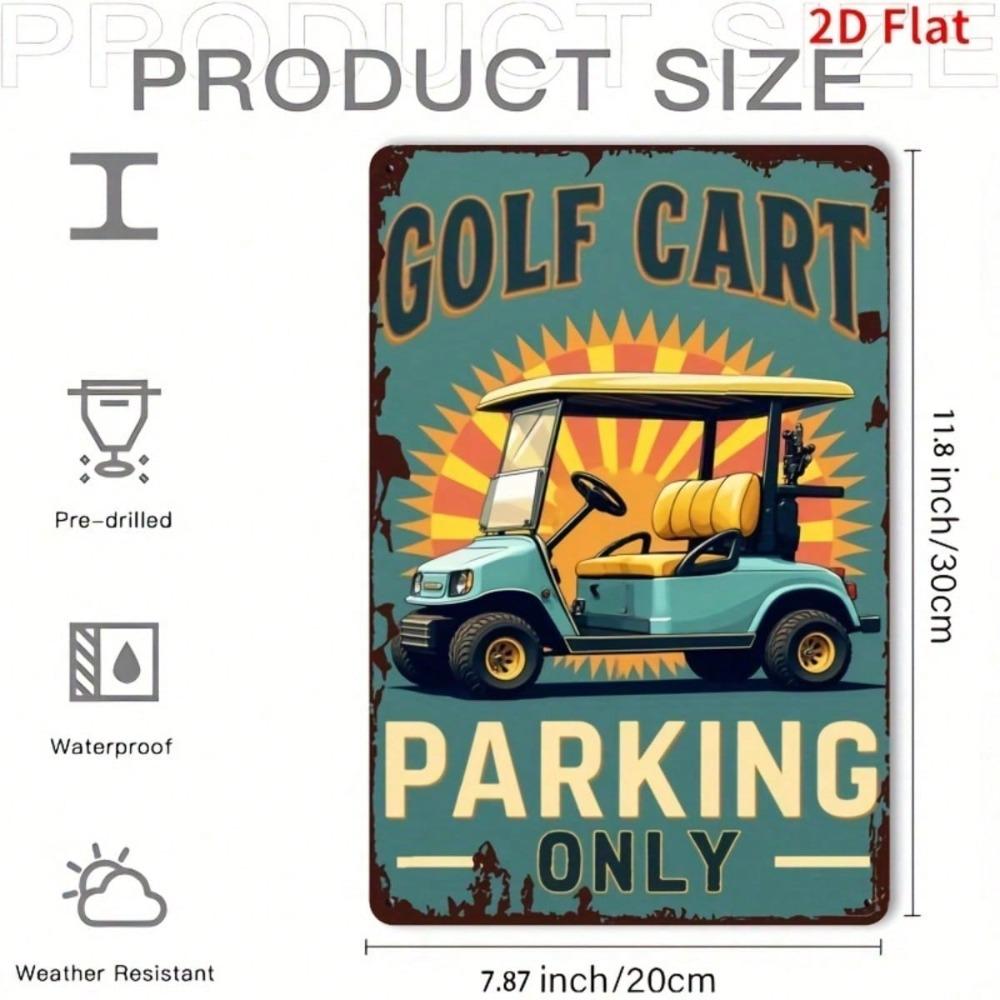Retro Golf Cart Parking Sign Vintage Metal Wall Decor 8x12 Inch 2D Flat Art for Bar Cafe Beach Villa Backyard Cottage Home Decor