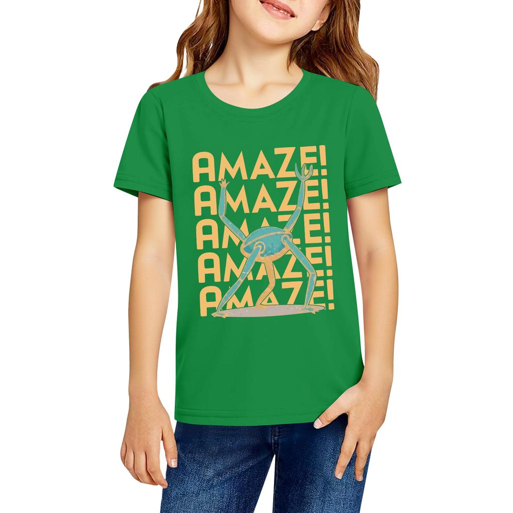 Fashionable Round Neck Short Sleeve Work Clothes Printed Tops For KID Summer Tops