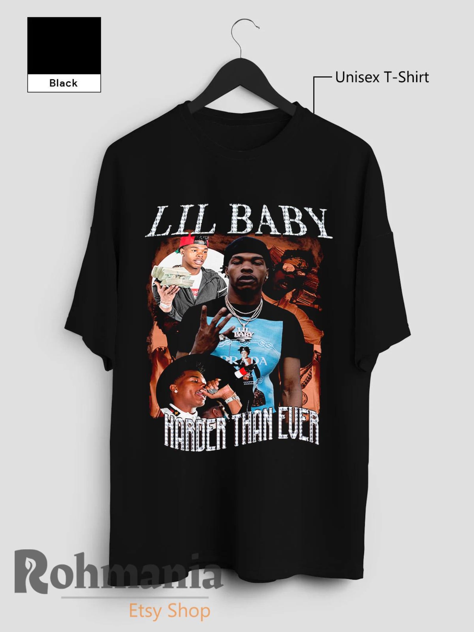 Lil Baby Harder Than Ever T-Shirt: 90s Retro Rap Hip Hop Music Merch Shirt 2XL