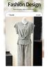 2026 Summer Slimming Two-Piece Set: Waist-Cinching Top & High-Waisted Wide-Leg Pants